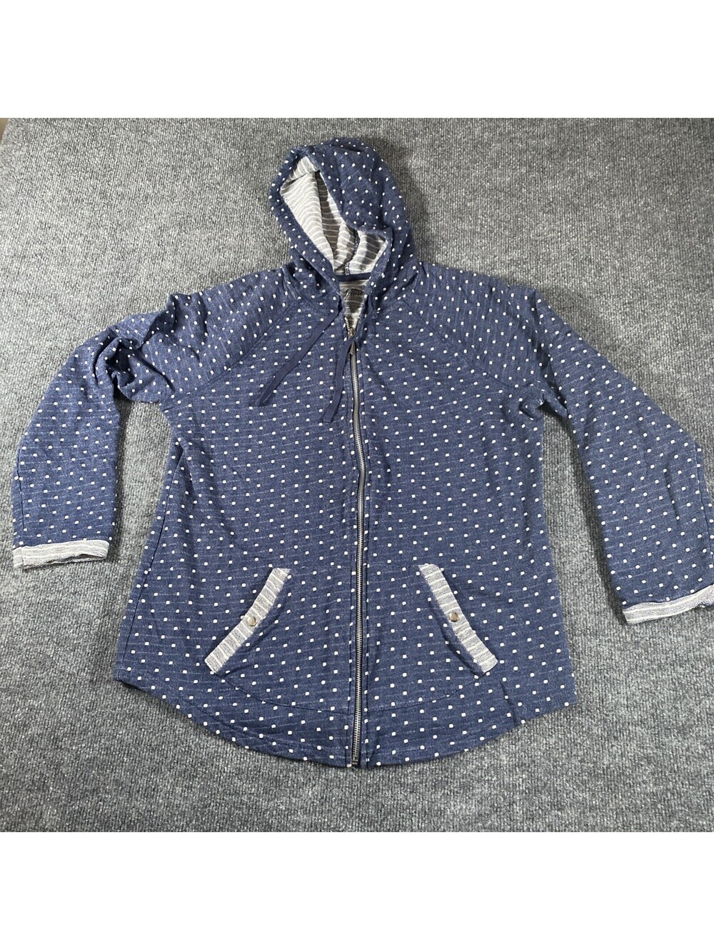 Style & Co. Sport Gray Polka Dot Hooded Zip-Front Jacket Size L Pockets Ag